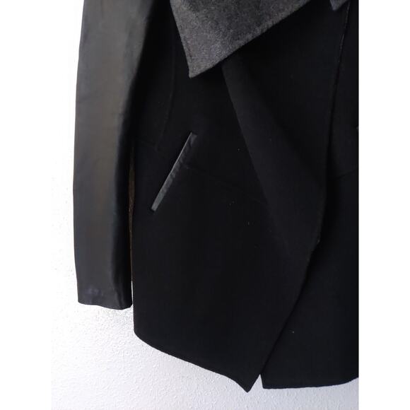 Mackage Black Gray Vane Jacket Leather Wool Cashmere Coat Waterfall Collar XS - Picture 4 of 9